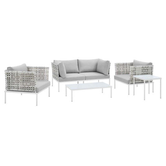 Modway Harmony 5-Piece  Sunbrella® Basket Weave Outdoor Patio Aluminum Seating Set | Outdoor Sofas, Loveseats & Sectionals