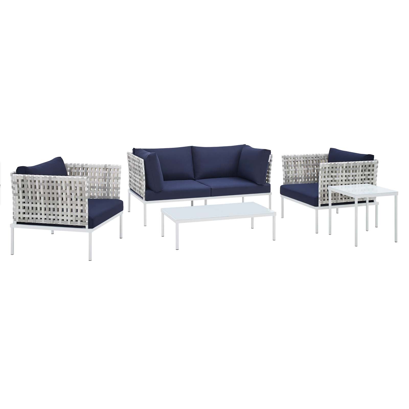 Modway Harmony 5-Piece  Sunbrella® Basket Weave Outdoor Patio Aluminum Seating Set | Outdoor Sofas, Loveseats & Sectionals | 