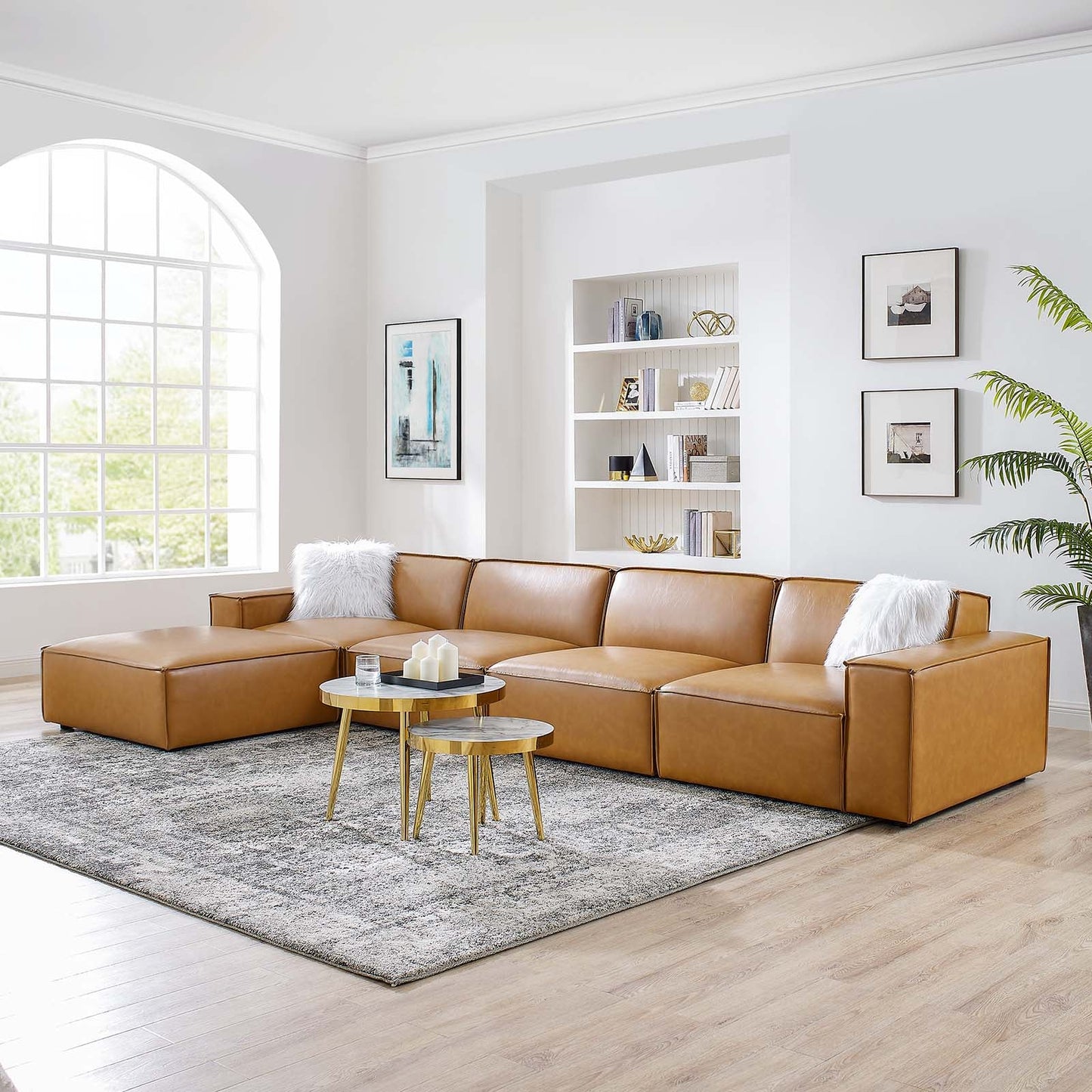 Modway Restore 5-Piece Vegan Leather Sectional Sofa  EEI-4711-TAN | Sofas | Modishstore