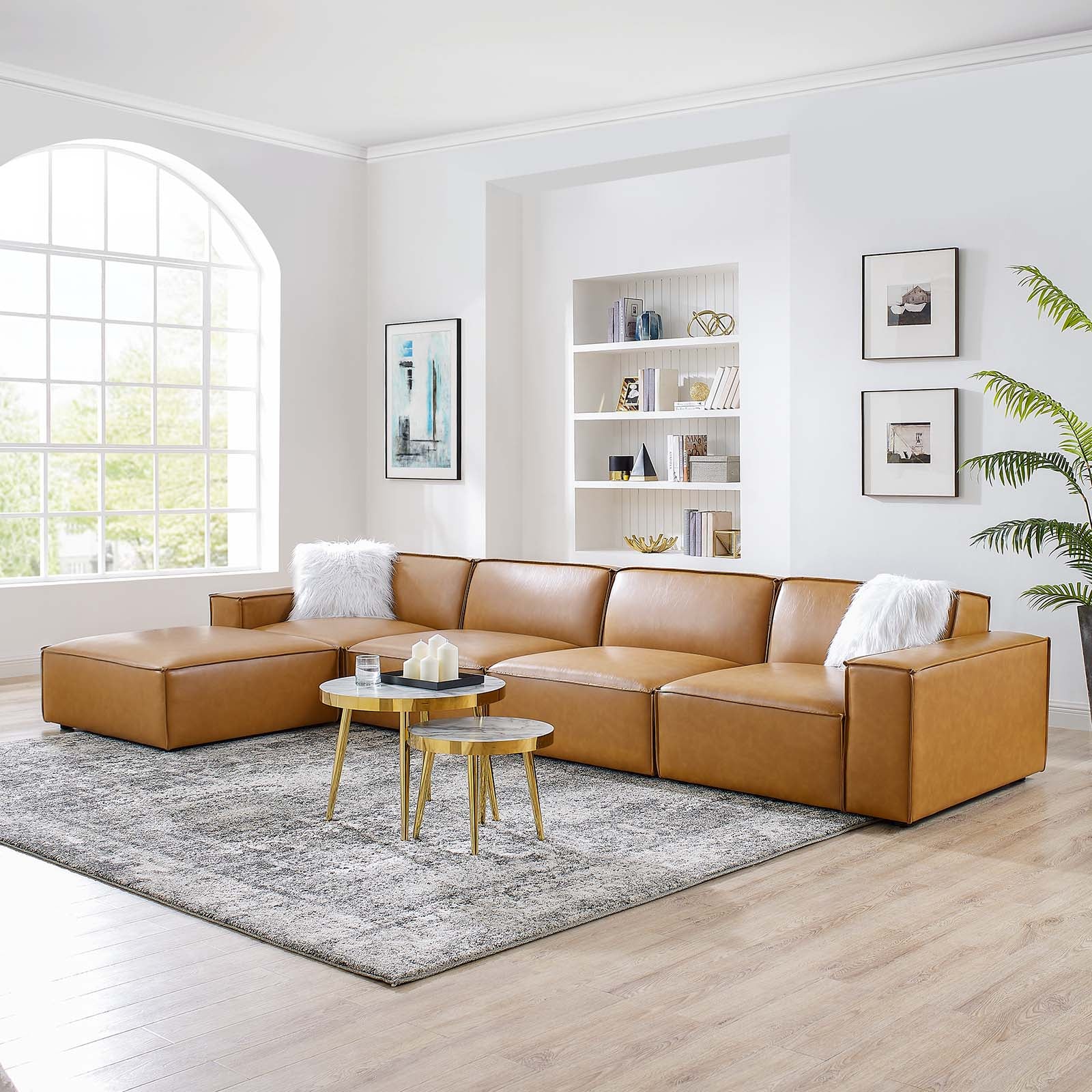Modway Restore 5-Piece Vegan Leather Sectional Sofa  EEI-4711-TAN | Sofas | Modishstore