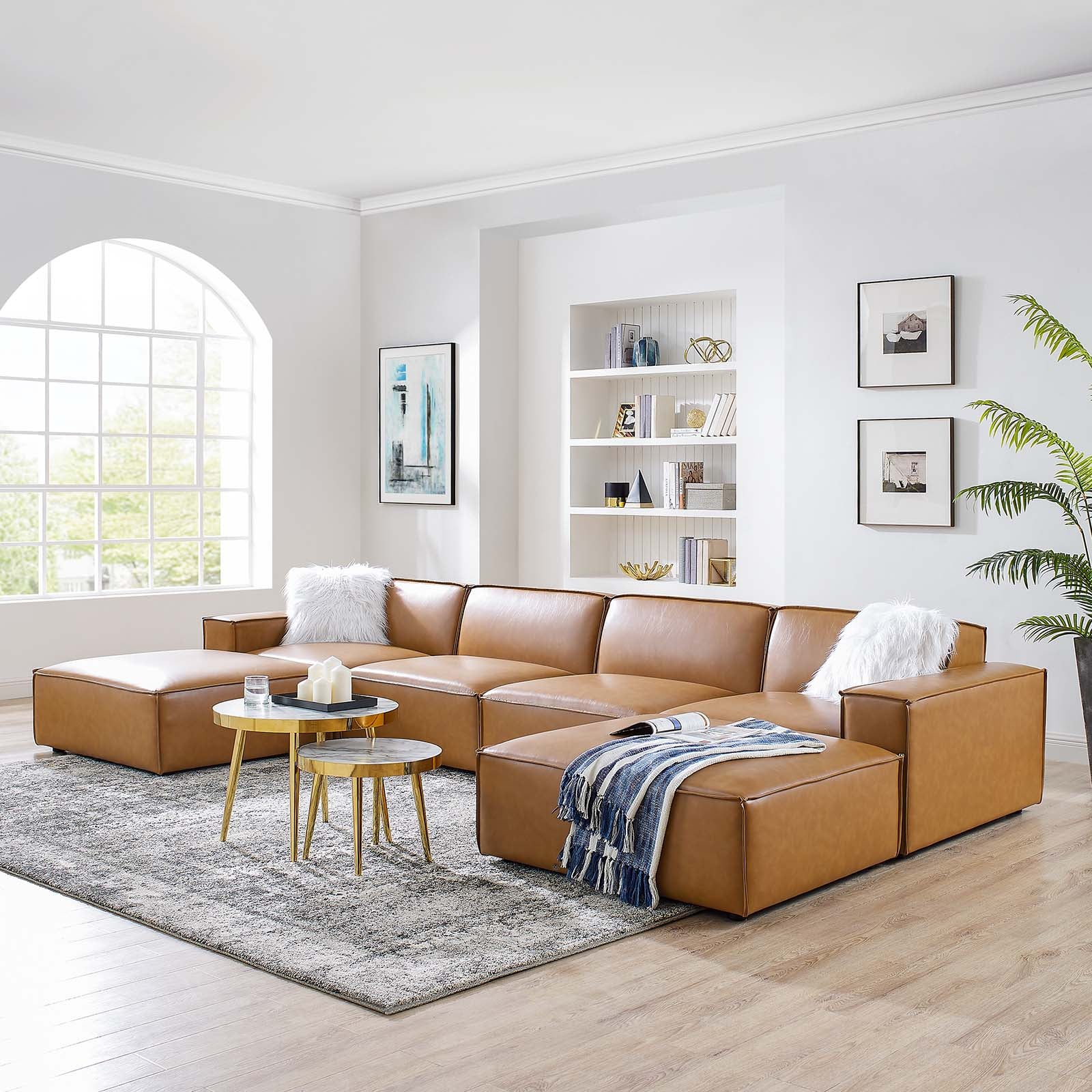 Modway Restore 6-Piece Vegan Leather Sectional Sofa EEI-4713-TAN | Sofas | Modishstore