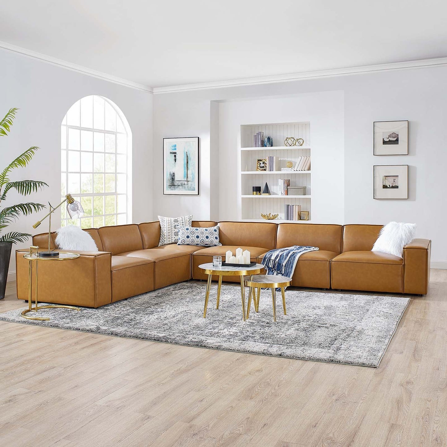 Modway Restore 6-Piece Vegan Leather Sectional Sofa EEI-4715-TAN | Sofas | Modishstore