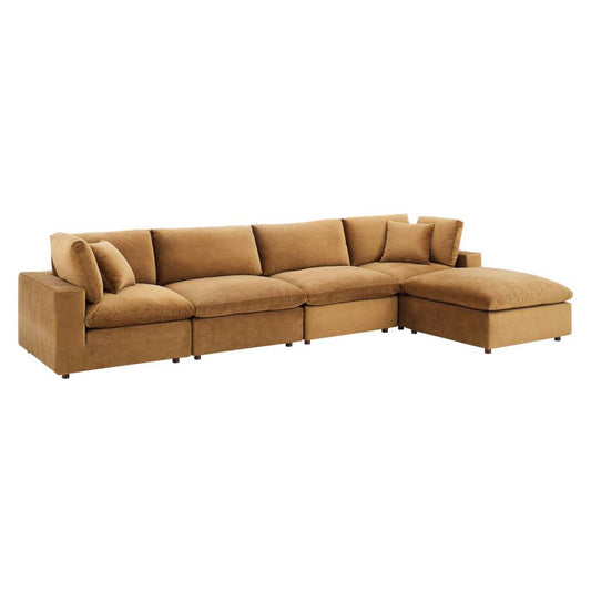 Modway Commix Down Filled Overstuffed Performance Velvet 5-Piece Sectional Sofa | Sofas