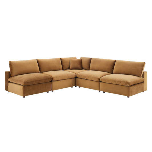 Modway Commix Down Filled Overstuffed Performance Velvet 5-Piece Sectional Sofa | Sofas