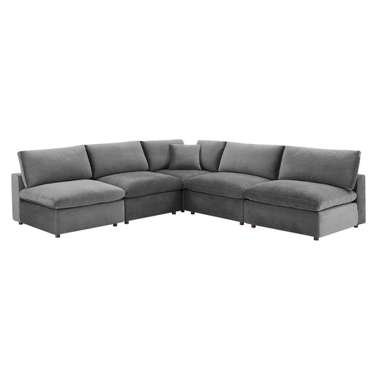 Modway Commix Down Filled Overstuffed Performance Velvet 5-Piece Sectional Sofa | Sofas | 