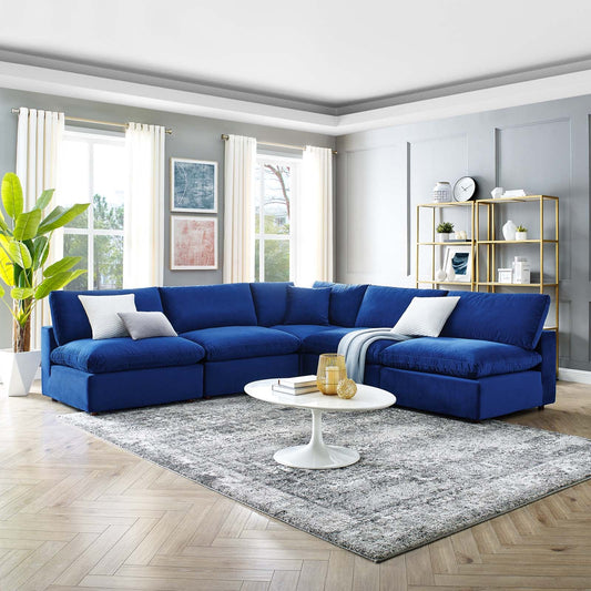 Modway Commix Down Filled Overstuffed Performance Velvet 5-Piece Sectional Sofa | Sofas | 