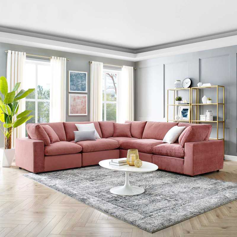 Modway Commix Down Filled Overstuffed Performance Velvet 5-Piece Sectional Sofa | Sofas | 