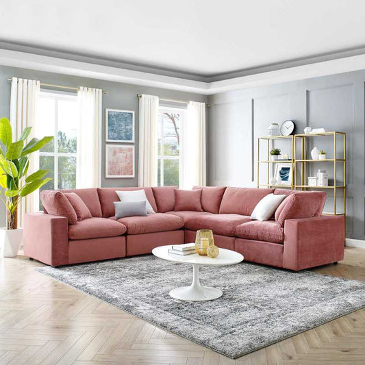 Modway Commix Down Filled Overstuffed Performance Velvet 5-Piece Sectional Sofa | Sofas | 