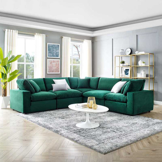 Modway Commix Down Filled Overstuffed Performance Velvet 5-Piece Sectional Sofa | Sofas | 
