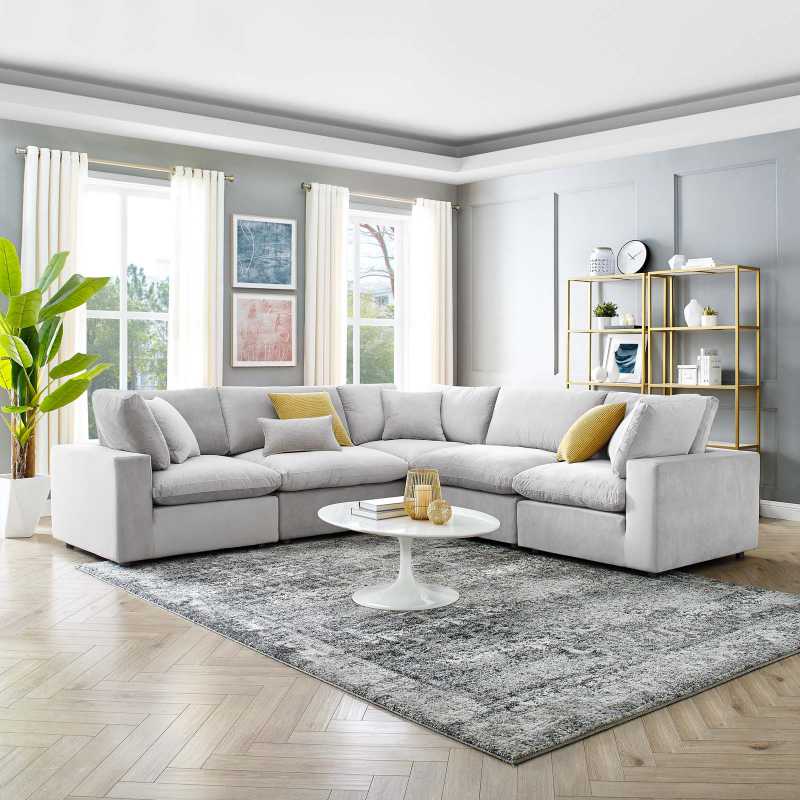 Modway Commix Down Filled Overstuffed Performance Velvet 5-Piece Sectional Sofa | Sofas | 