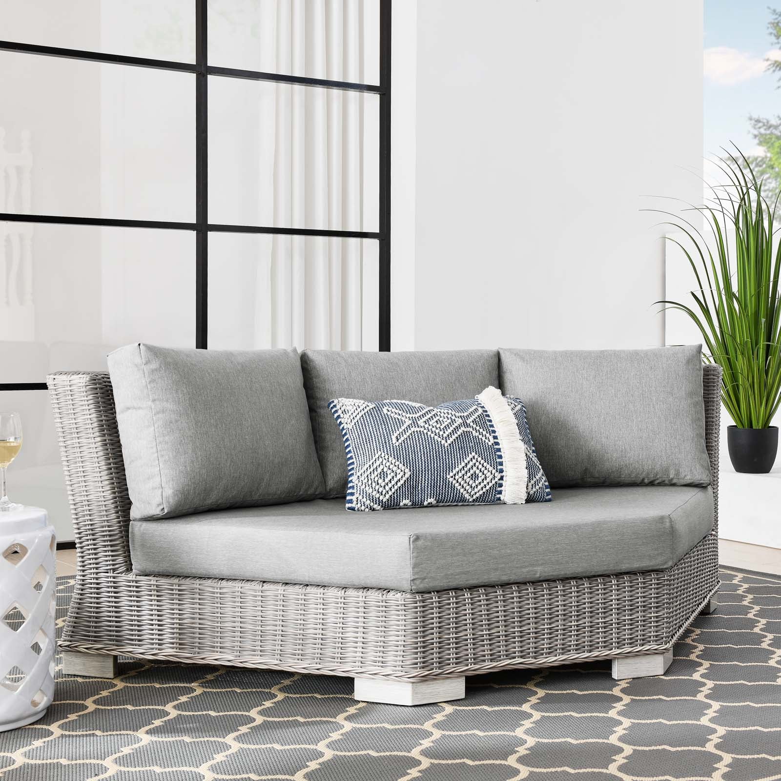 Modway Conway Outdoor Patio Wicker Rattan Round Corner Chair | Outdoor Chairs