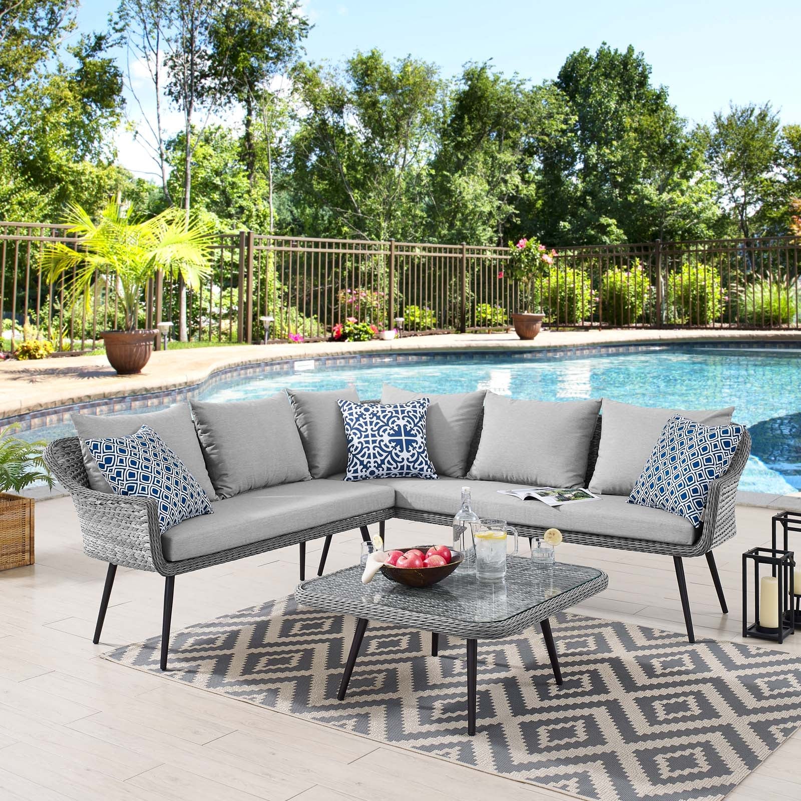 Modway Endeavor Outdoor Patio Wicker Rattan Outdoor Patio Wicker Rattan Seating Set | Outdoor Sofas, Loveseats & Sectionals