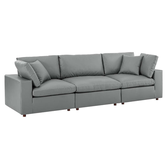 Modway Commix Down Filled Overstuffed Vegan Leather 3-Seater Sofa | Sofas