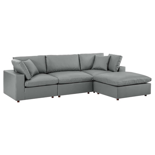 Modway Commix Down Filled Overstuffed Vegan Leather 4-Piece Sectional Sofa | Sofas