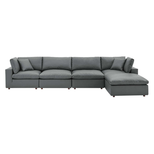 Modway Commix Down Filled Overstuffed Vegan Leather 5-Piece Sectional Sofa | Sofas