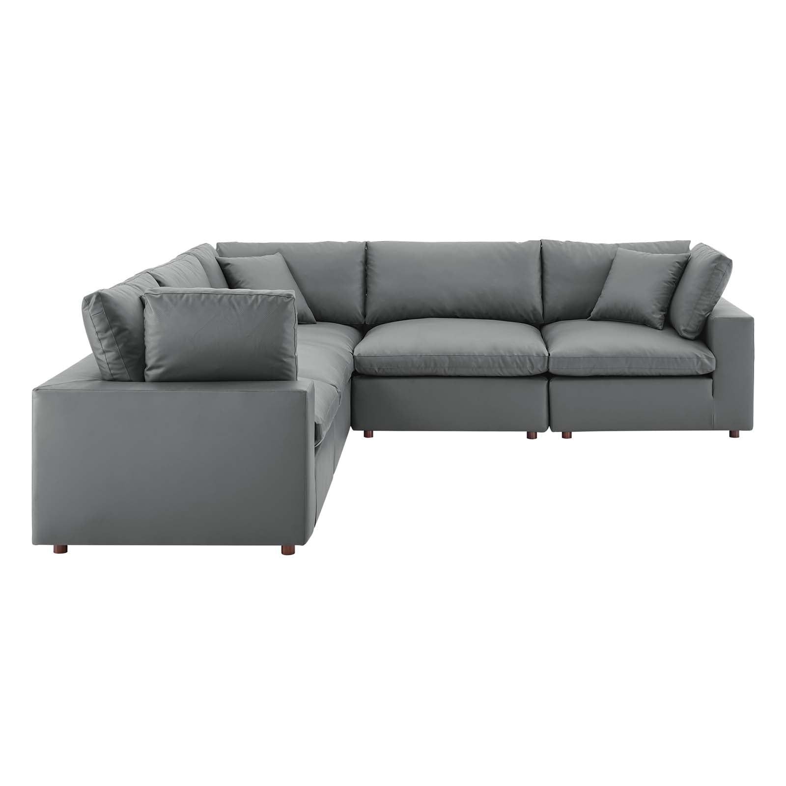 Modway Commix Down Filled Overstuffed Vegan Leather 5-Piece Sectional Sofa | Sofas