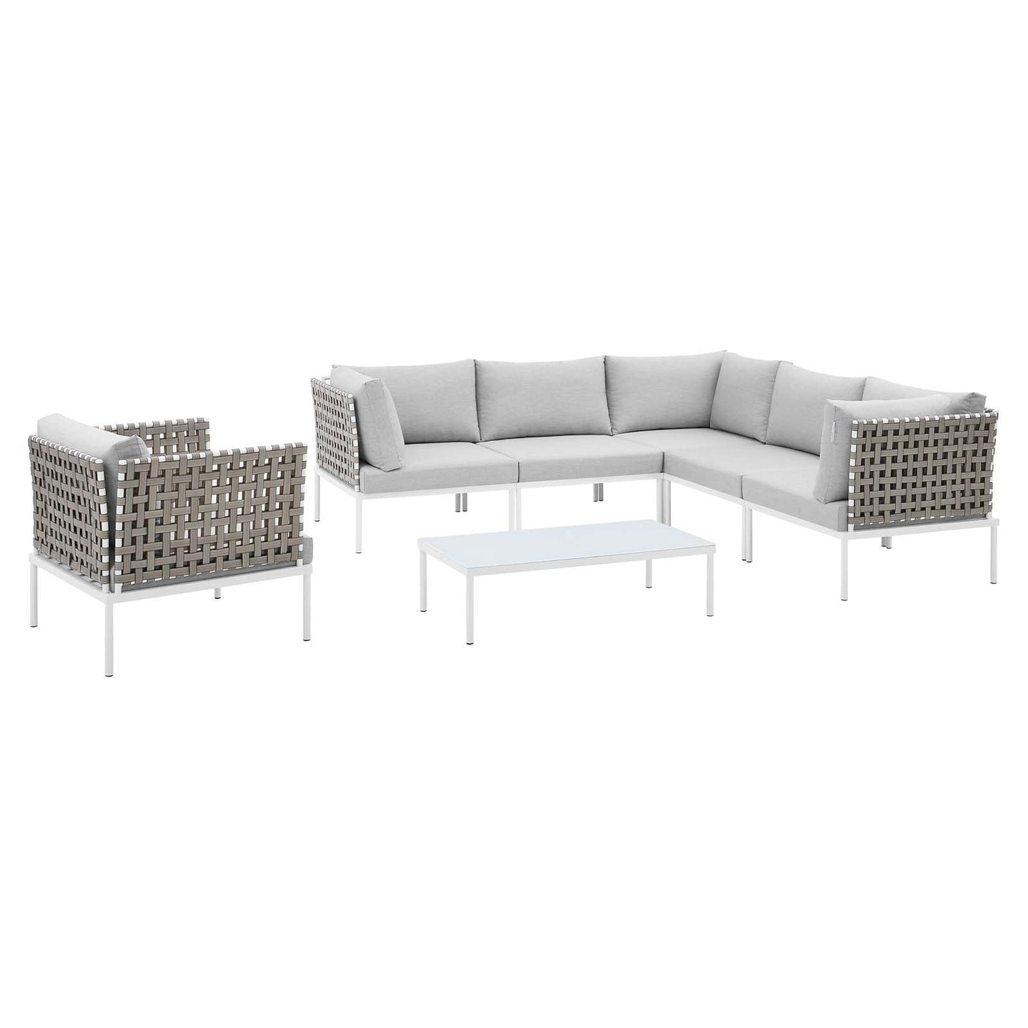 Harmony 7-Piece  Sunbrella® Basket Weave Outdoor Patio Aluminum Sectional Sofa Set By Modway - EEI-4935 | Outdoor Sofas, Loveseats & Sectionals