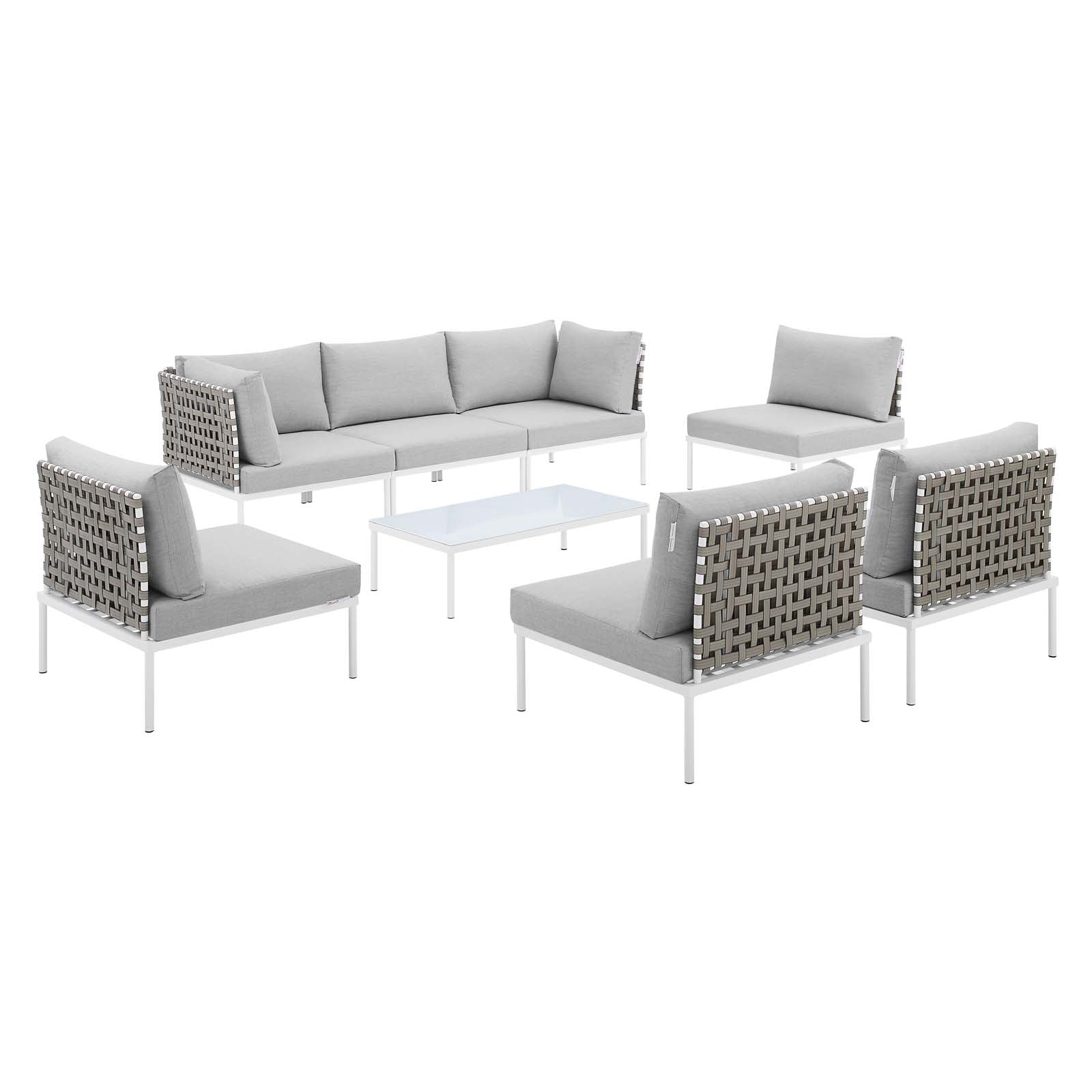 Harmony 8-Piece  Sunbrella® Basket Weave Outdoor Patio Aluminum Sectional Sofa Set By Modway - EEI-4939 | Outdoor Sofas, Loveseats & Sectionals