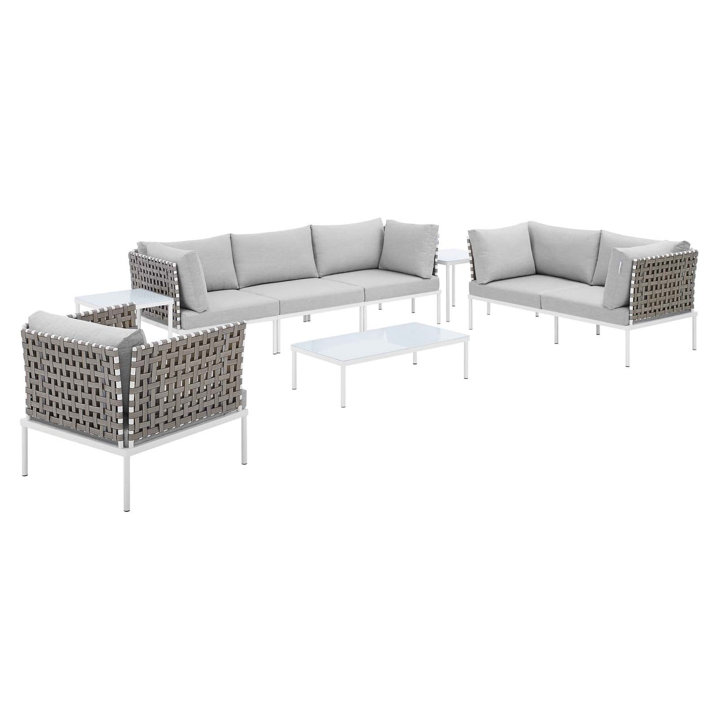 Harmony 8-Piece  Sunbrella® Basket Weave Outdoor Patio Aluminum Seating Set By Modway - EEI-4947 | Outdoor Sofas, Loveseats & Sectionals