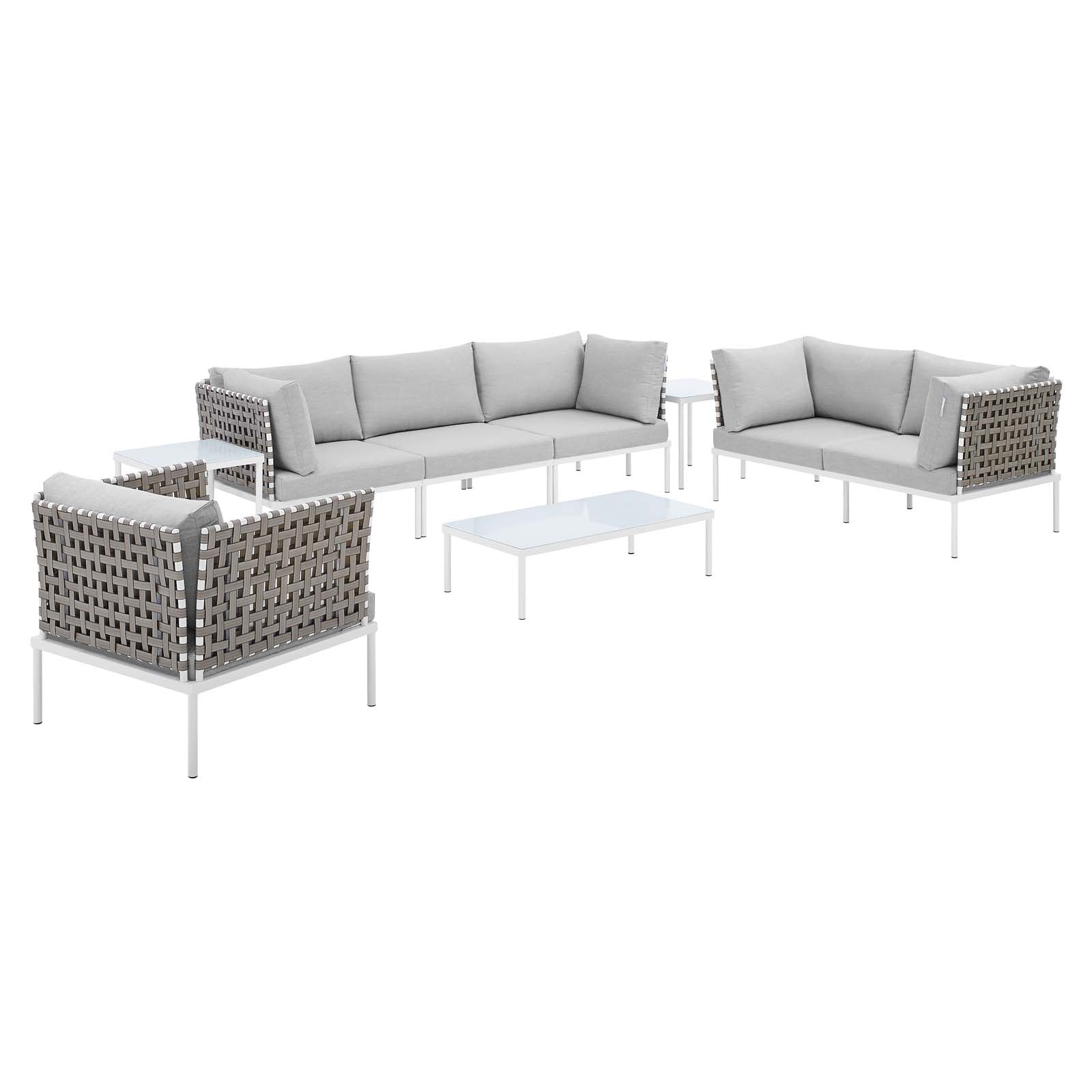 Harmony 8-Piece  Sunbrella® Basket Weave Outdoor Patio Aluminum Seating Set By Modway - EEI-4947 | Outdoor Sofas, Loveseats & Sectionals