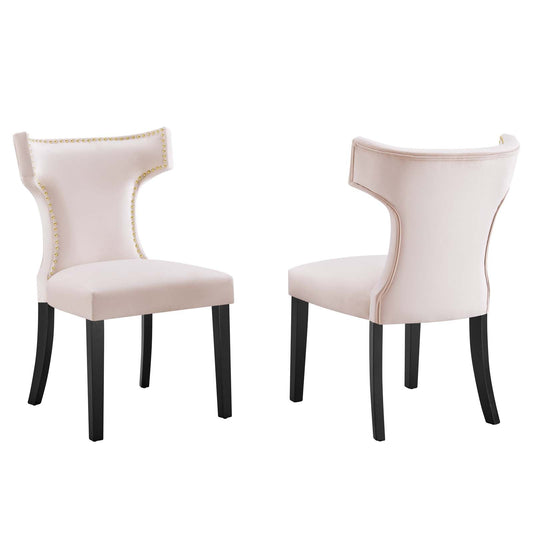 Curve Performance Velvet Dining Chairs - Set of 2 By Modway | Dining Chairs | 