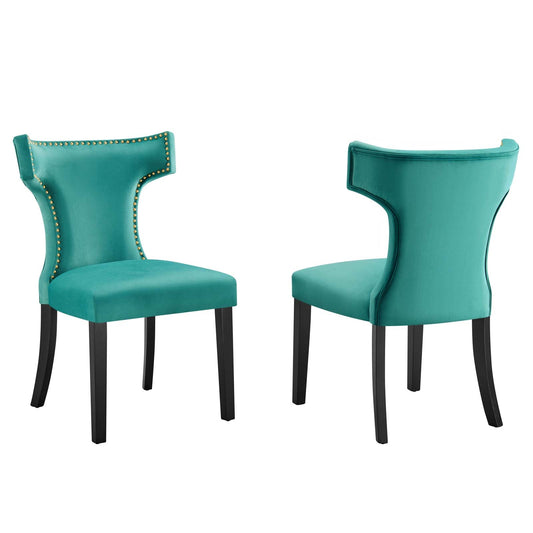 Curve Performance Velvet Dining Chairs - Set of 2 By Modway | Dining Chairs | 