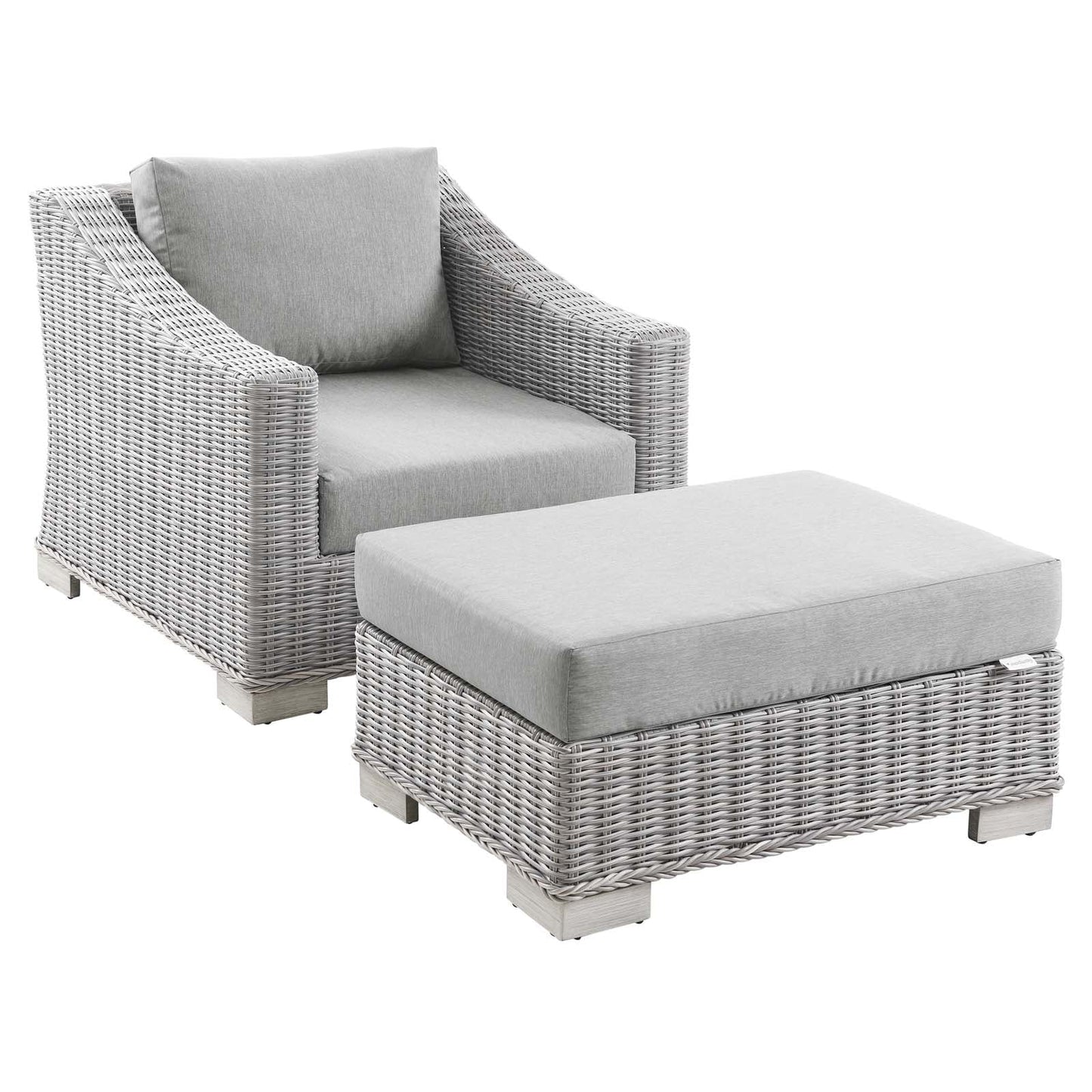 Modway Conway Outdoor Patio Wicker Rattan 2-Piece Armchair and Ottoman Set | Outdoor Chairs