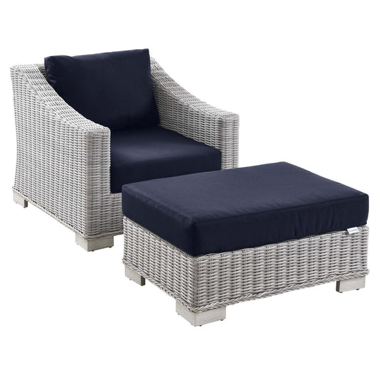 Modway Conway Outdoor Patio Wicker Rattan 2-Piece Armchair and Ottoman Set | Outdoor Chairs | 