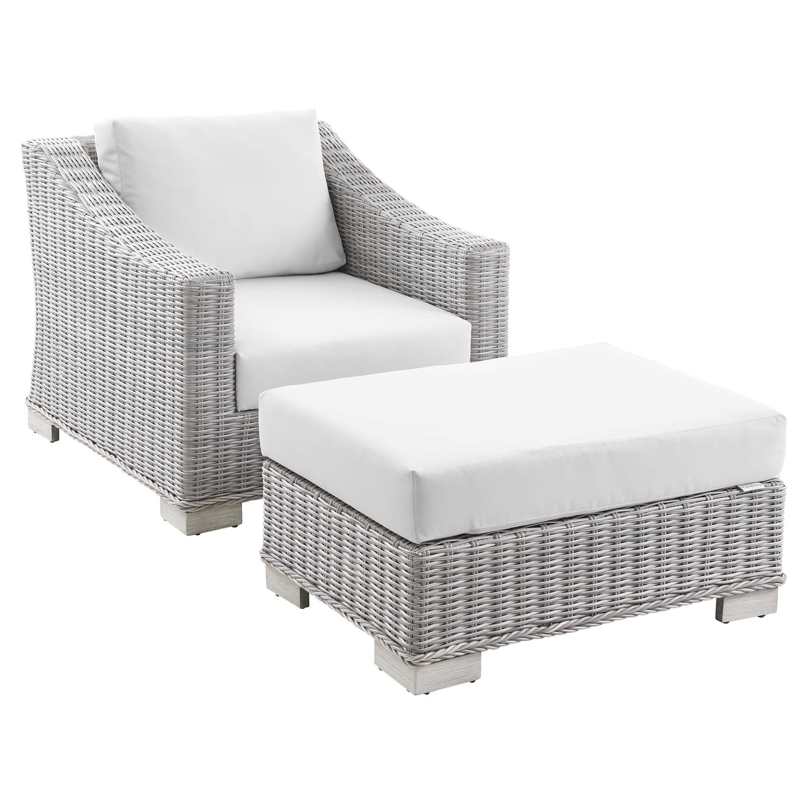 Modway Conway Outdoor Patio Wicker Rattan 2-Piece Armchair and Ottoman Set | Outdoor Chairs | 