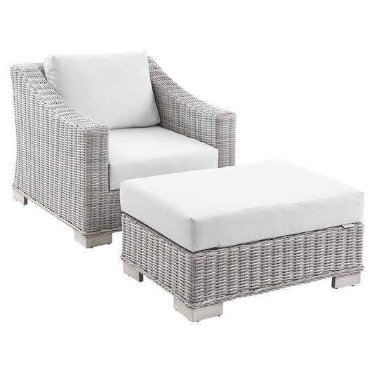 Modway Conway Outdoor Patio Wicker Rattan 2-Piece Armchair and Ottoman Set | Outdoor Chairs | 