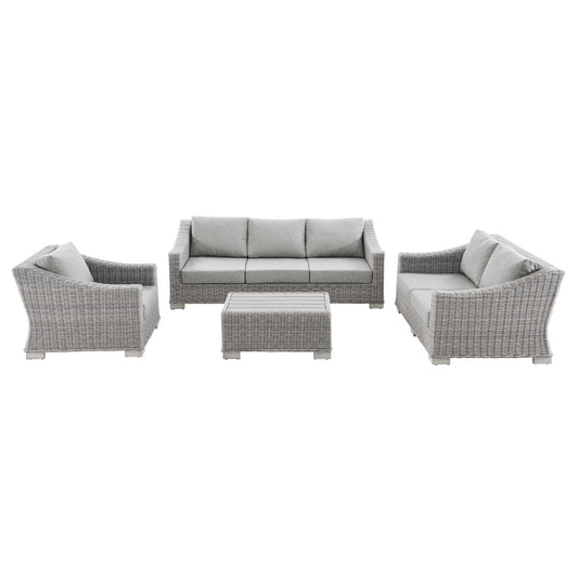 Modway Conway 4-Piece Outdoor Patio Wicker Rattan Furniture Set | Outdoor Sofas, Loveseats & Sectionals