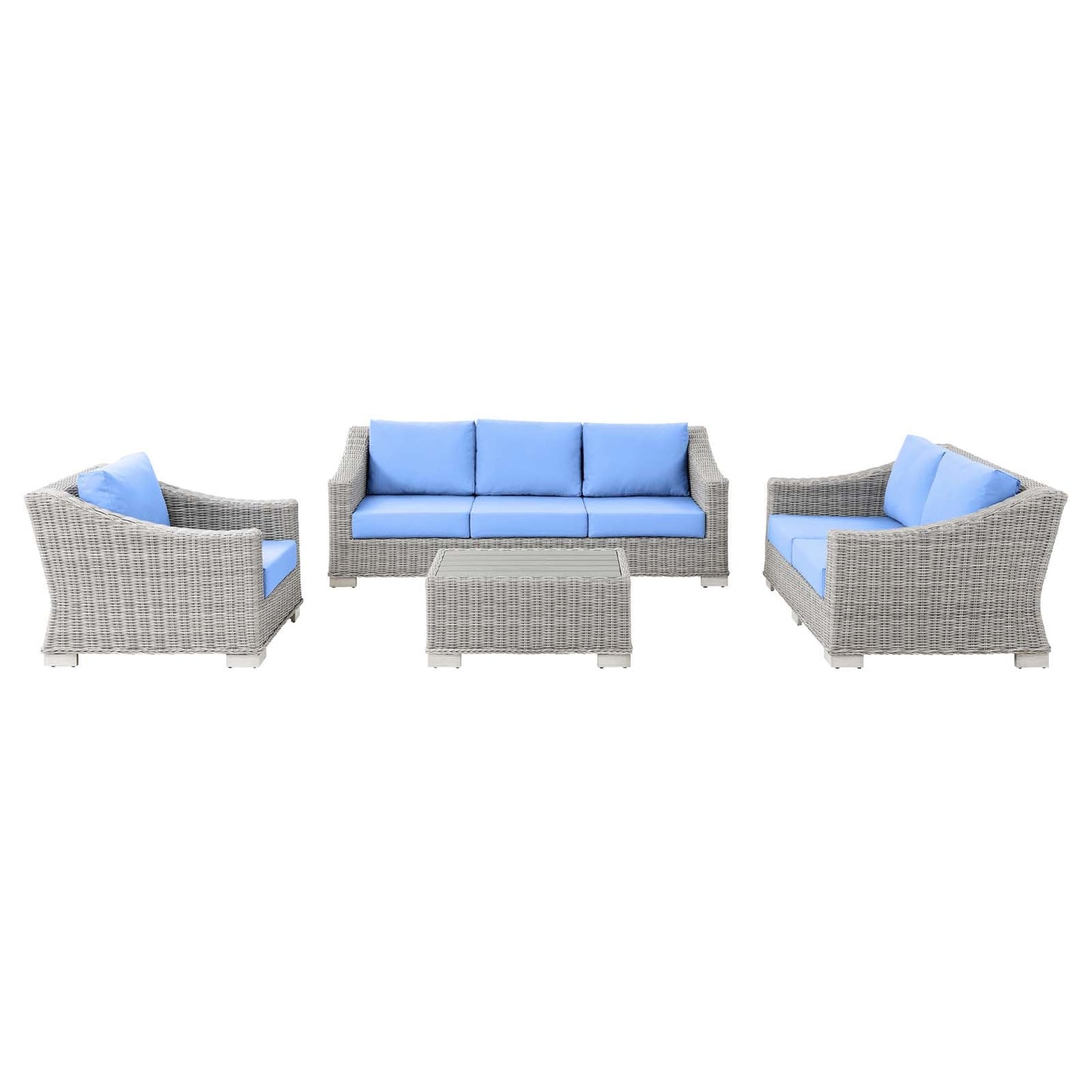 Modway Conway 4-Piece Outdoor Patio Wicker Rattan Furniture Set | Outdoor Sofas, Loveseats & Sectionals | 