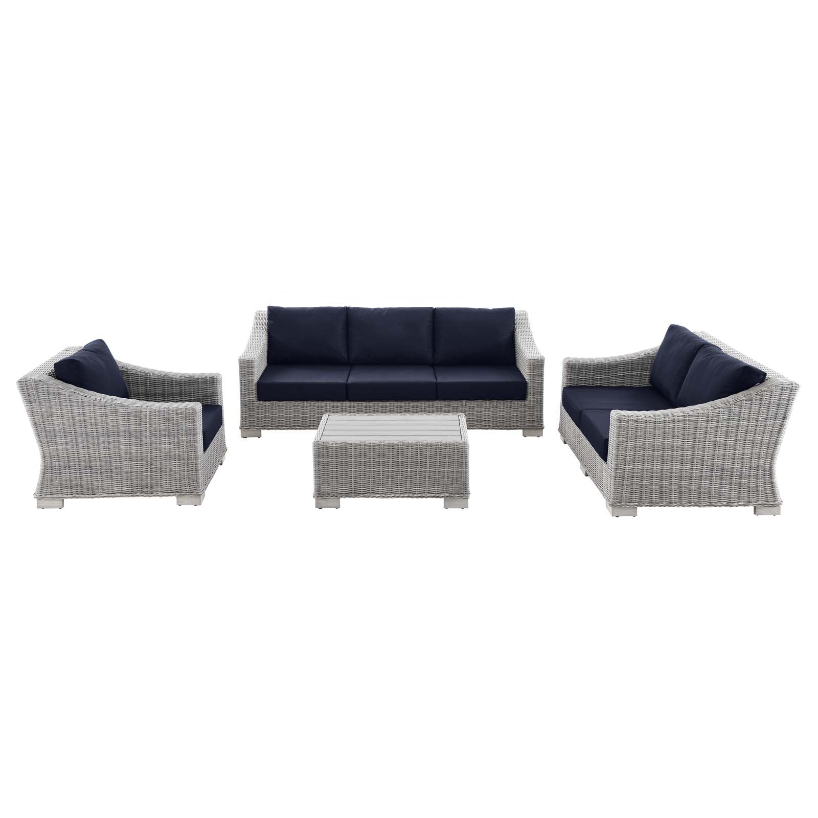 Modway Conway 4-Piece Outdoor Patio Wicker Rattan Furniture Set | Outdoor Sofas, Loveseats & Sectionals | 