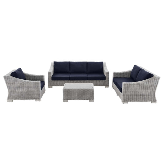 Modway Conway 4-Piece Outdoor Patio Wicker Rattan Furniture Set | Outdoor Sofas, Loveseats & Sectionals | 