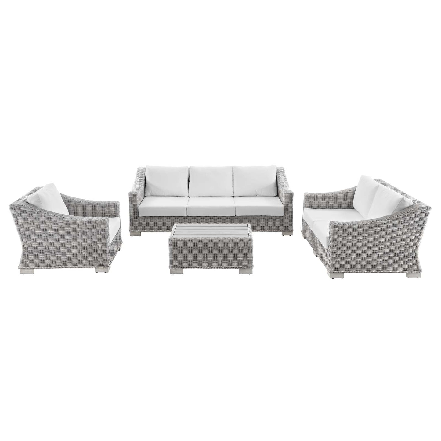 Modway Conway 4-Piece Outdoor Patio Wicker Rattan Furniture Set | Outdoor Sofas, Loveseats & Sectionals | 