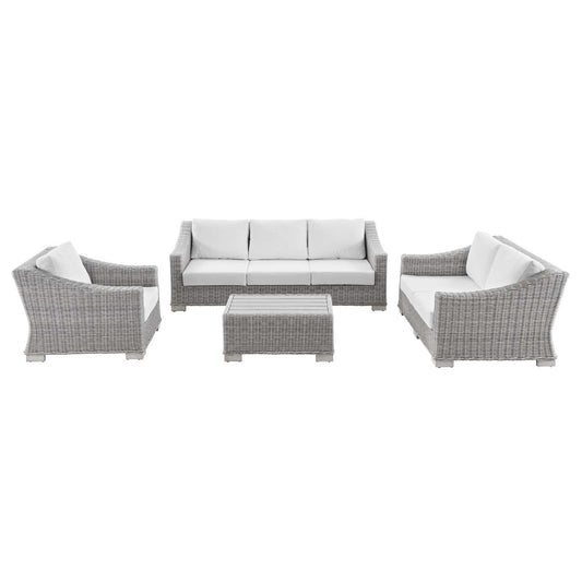 Modway Conway 4-Piece Outdoor Patio Wicker Rattan Furniture Set | Outdoor Sofas, Loveseats & Sectionals | 