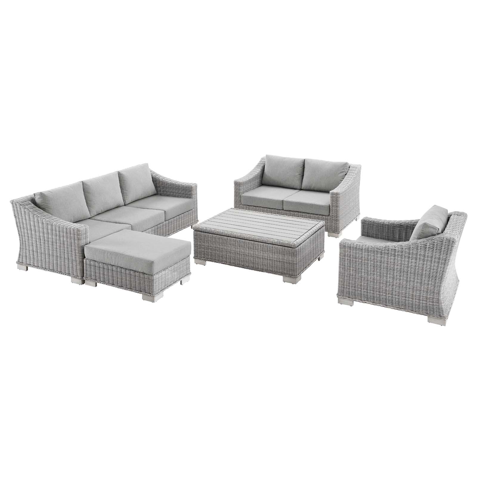 Modway Conway 5-Piece Outdoor Patio Wicker Rattan Furniture Set | Outdoor Sofas, Loveseats & Sectionals