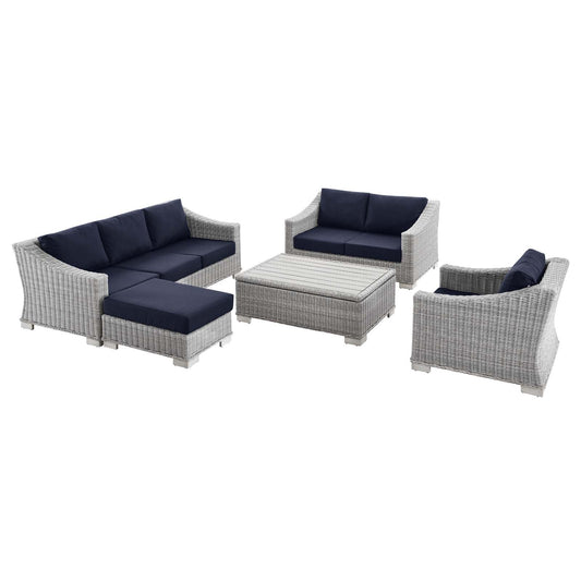 Modway Conway 5-Piece Outdoor Patio Wicker Rattan Furniture Set | Outdoor Sofas, Loveseats & Sectionals | 