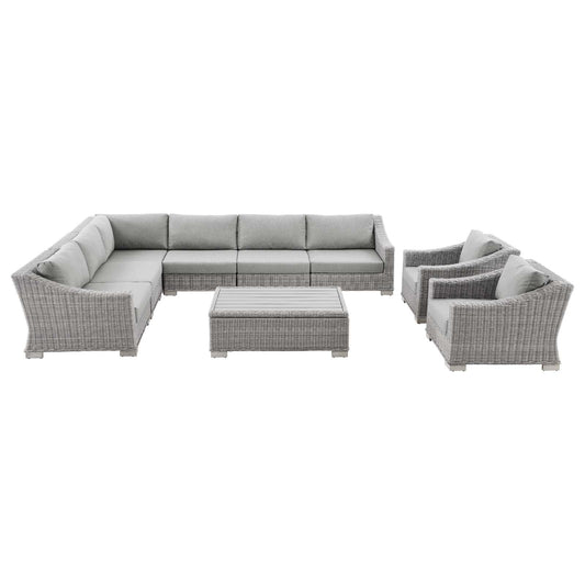 Modway Conway Outdoor Patio Wicker Rattan 9-Piece Sectional Sofa Furniture Set | Outdoor Sofas, Loveseats & Sectionals