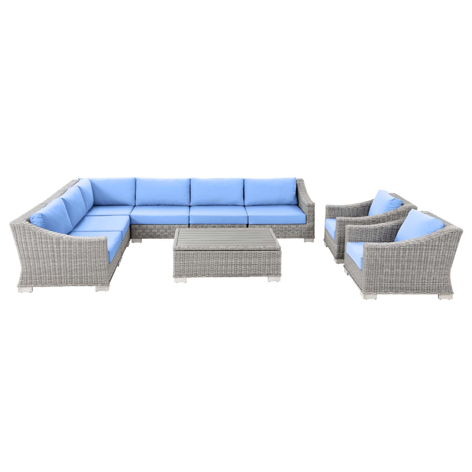 Modway Conway Outdoor Patio Wicker Rattan 9-Piece Sectional Sofa Furniture Set | Outdoor Sofas, Loveseats & Sectionals | 