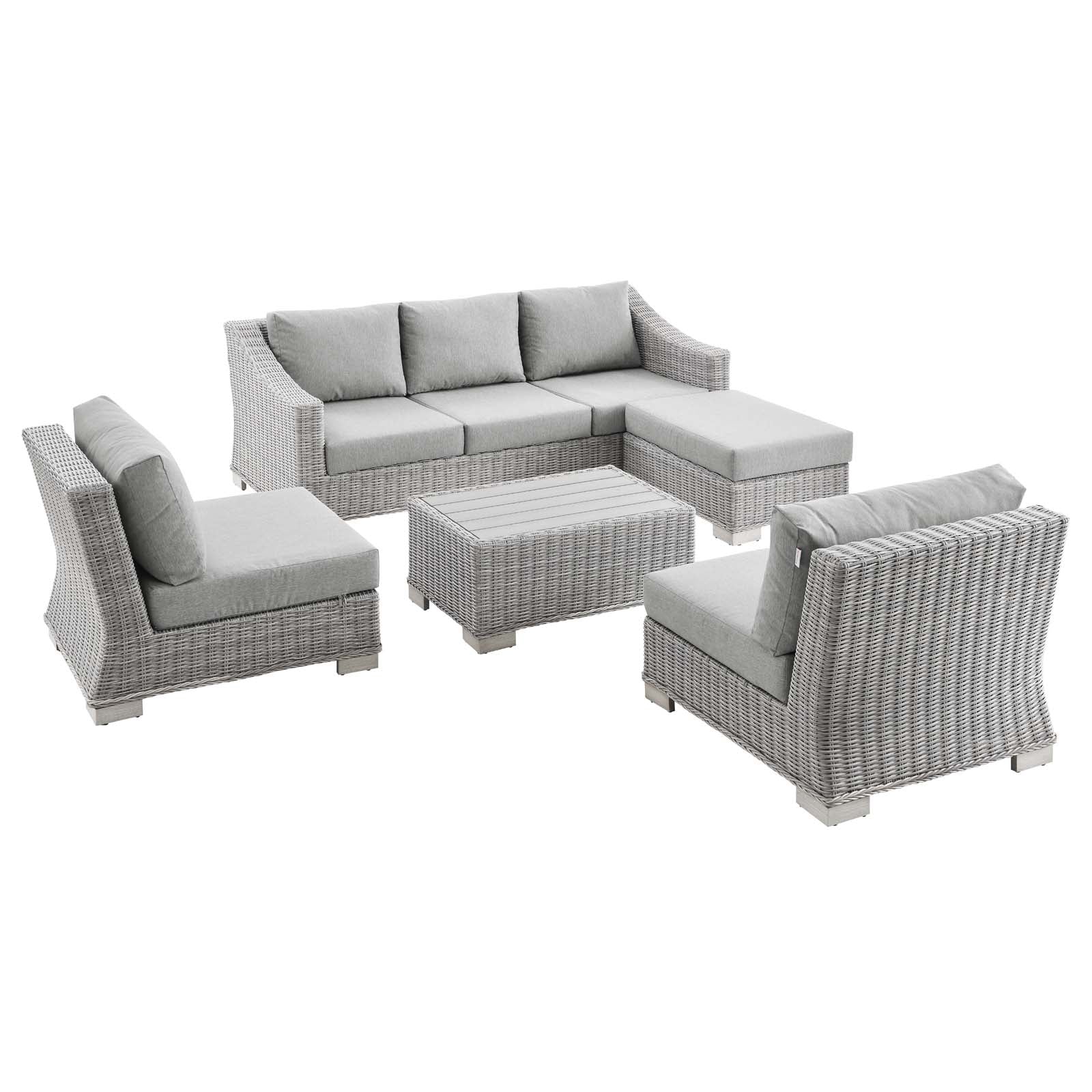 Modway Conway 5-Piece Outdoor Patio Wicker Rattan Furniture Set | Outdoor Sofas, Loveseats & Sectionals