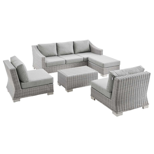 Modway Conway 5-Piece Outdoor Patio Wicker Rattan Furniture Set | Outdoor Sofas, Loveseats & Sectionals