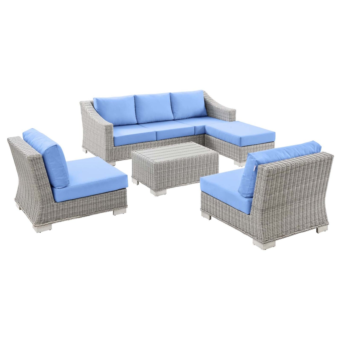 Modway Conway 5-Piece Outdoor Patio Wicker Rattan Furniture Set | Outdoor Sofas, Loveseats & Sectionals | 