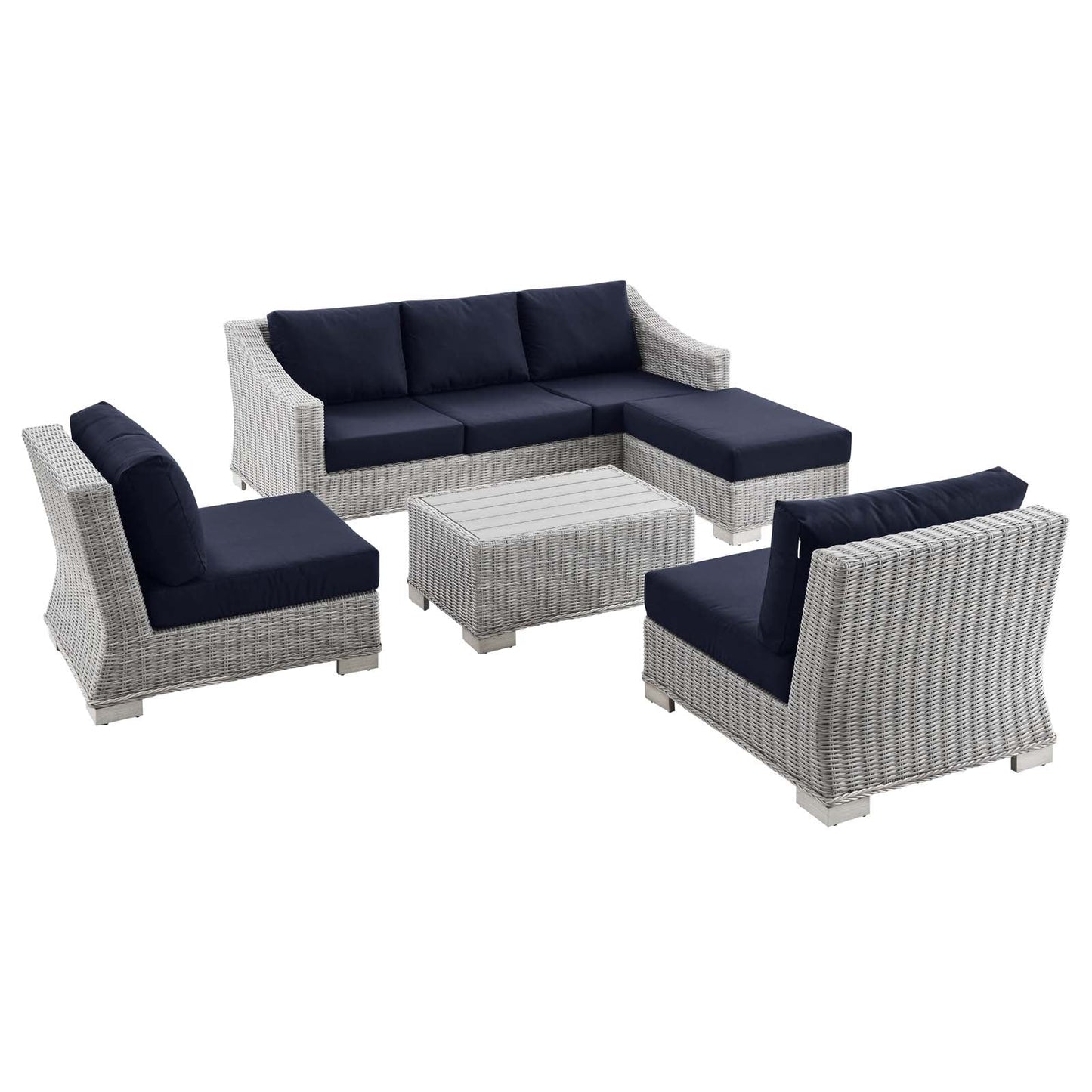 Modway Conway 5-Piece Outdoor Patio Wicker Rattan Furniture Set | Outdoor Sofas, Loveseats & Sectionals | 