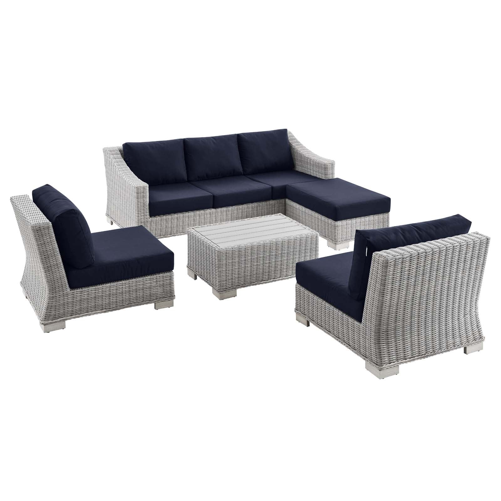 Modway Conway 5-Piece Outdoor Patio Wicker Rattan Furniture Set | Outdoor Sofas, Loveseats & Sectionals | 