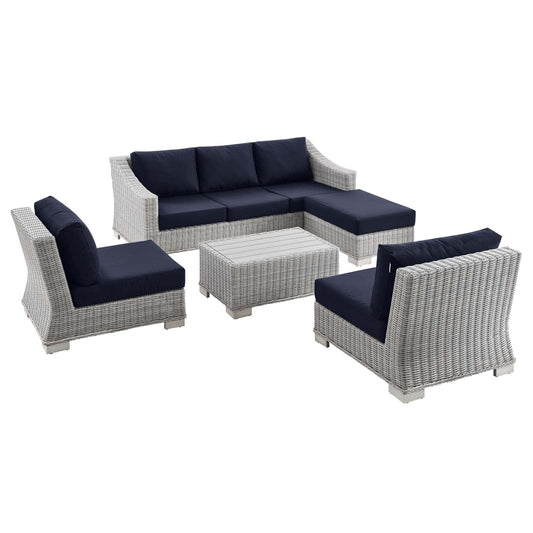Modway Conway 5-Piece Outdoor Patio Wicker Rattan Furniture Set | Outdoor Sofas, Loveseats & Sectionals | 