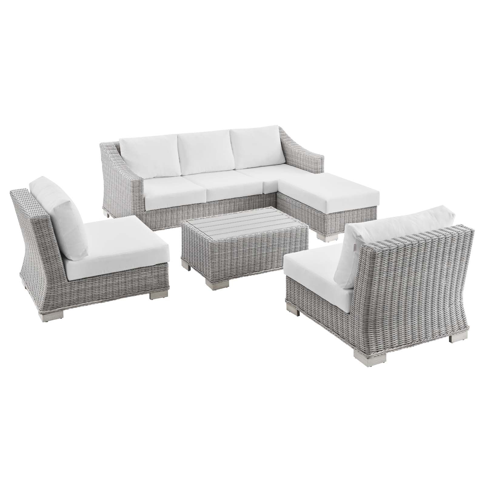 Modway Conway 5-Piece Outdoor Patio Wicker Rattan Furniture Set | Outdoor Sofas, Loveseats & Sectionals | 