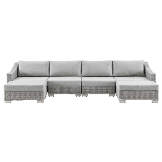 Modway Conway Outdoor Patio Wicker Rattan 6-Piece Sectional Sofa Furniture Set | Outdoor Sofas, Loveseats & Sectionals