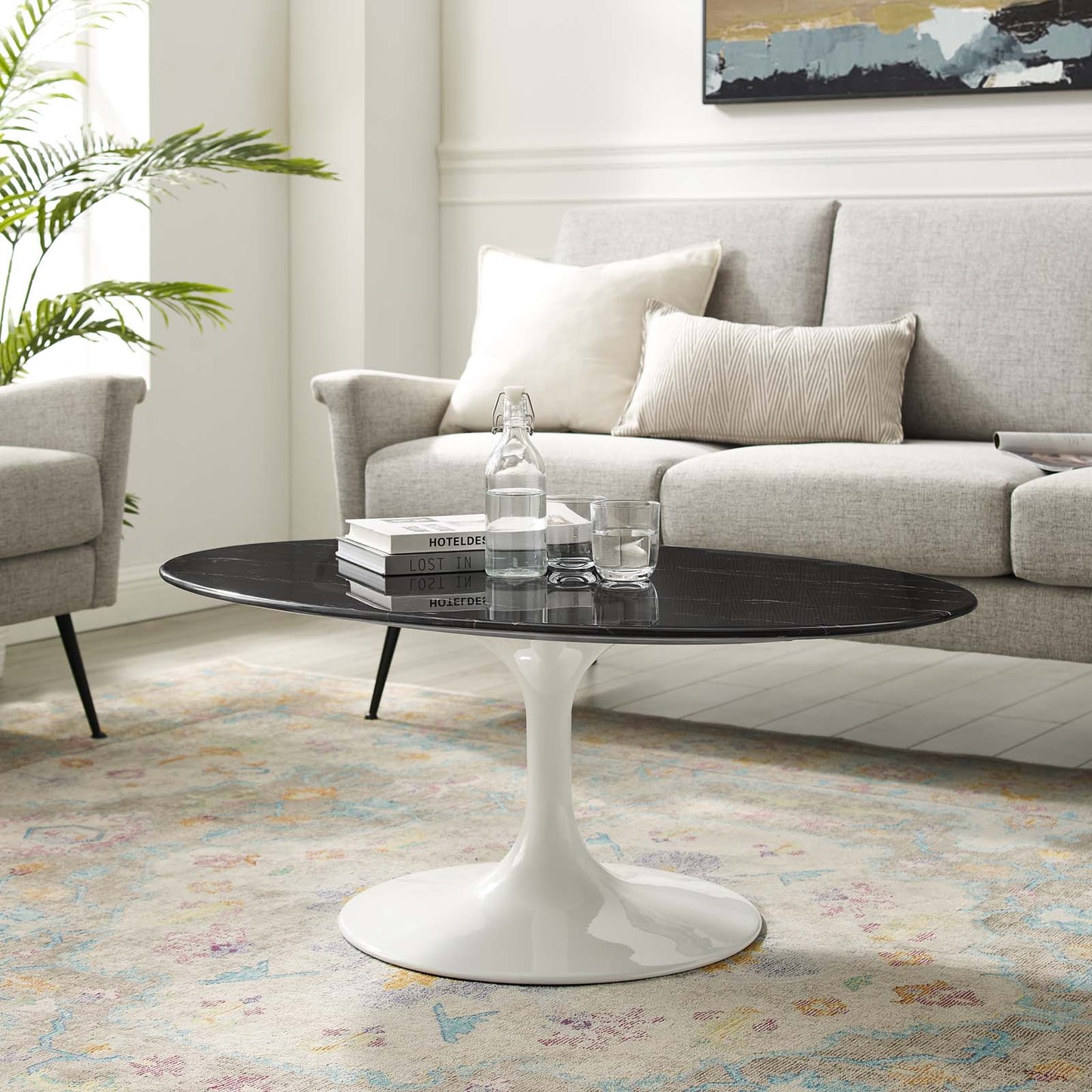 Modway Lippa 42" Oval Artificial Marble Coffee Table | Coffee Tables | Modishstore