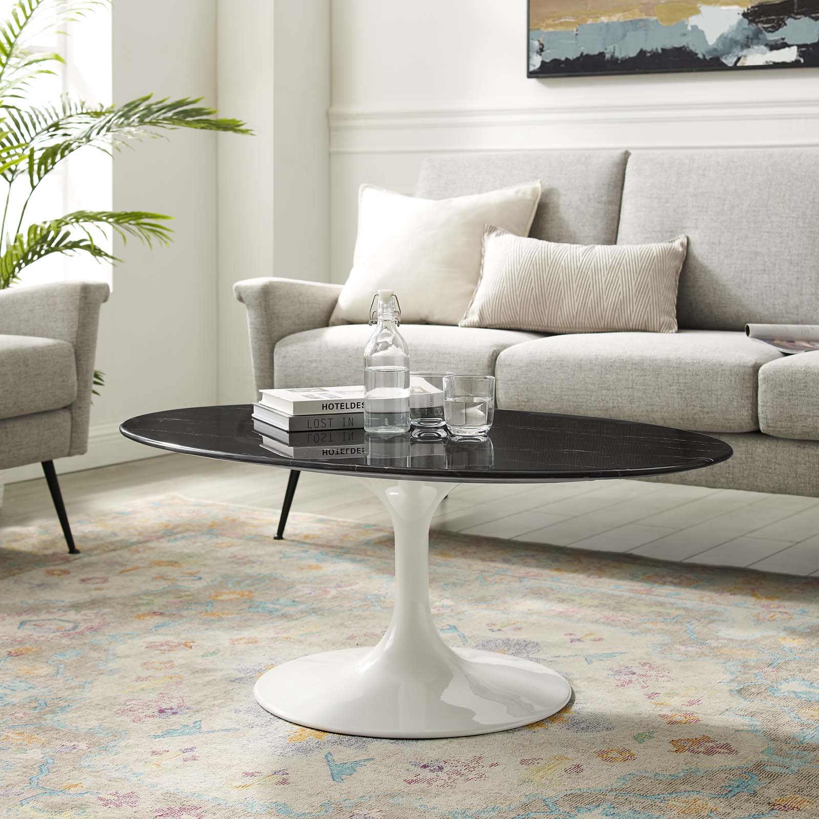 Modway Lippa 42" Oval Artificial Marble Coffee Table | Coffee Tables | Modishstore